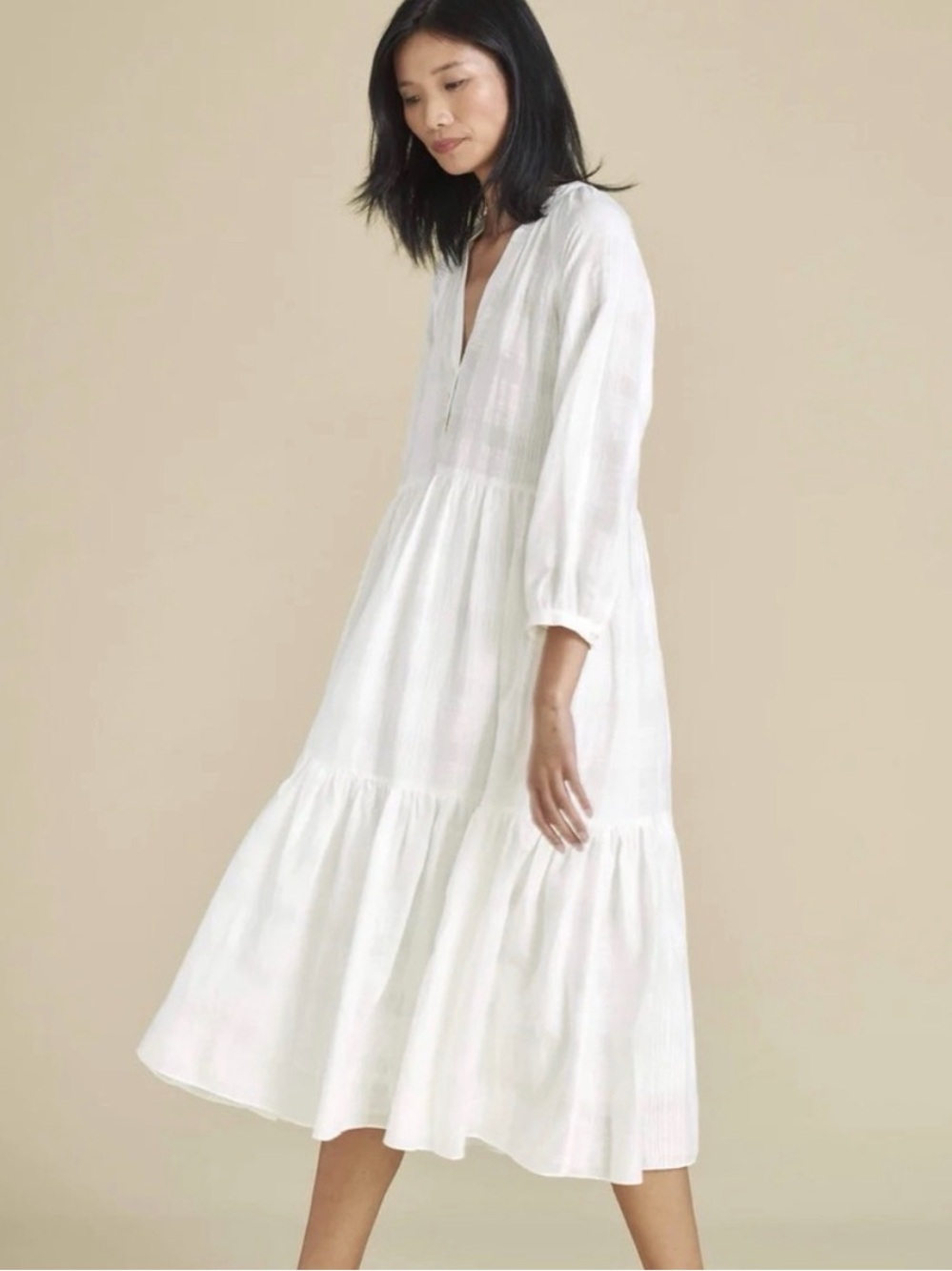 Like New - Veronica Beard Sarita White Tiered V-Neck Maxi Dress (XL) - Picture 3 of 13